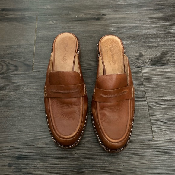 Madewell Shoes - Madewell Cognac Leather Slip-On Loafer Mules